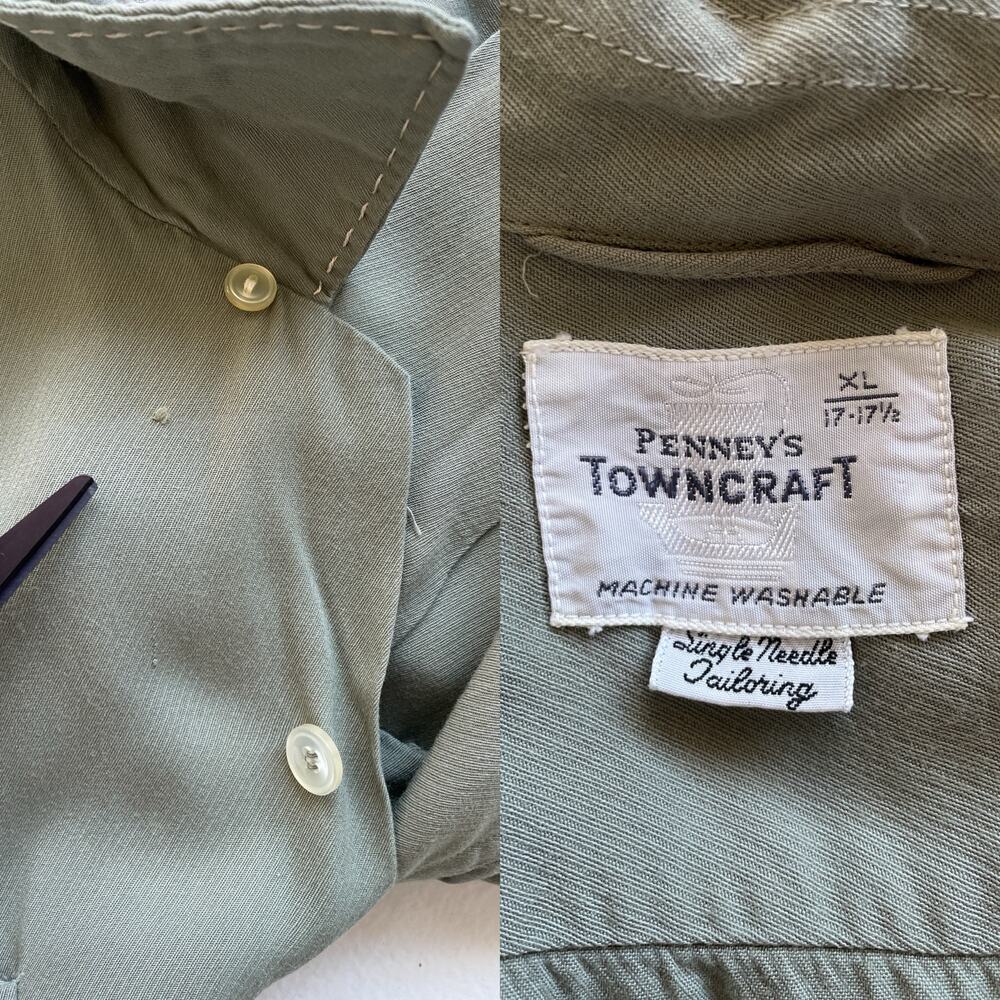 Vtg 40s 50s Sage Penneys Towncraft Gabardine Shirt / Sz XL Loop Collar RARE - Picture 9 of 10